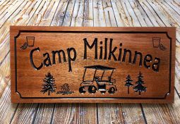 Personalized Camp Sign with Golf Cart and Campfire