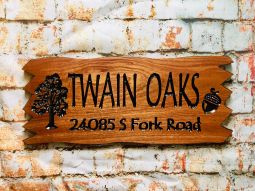 Custom Cabin Jagged Edge Address Sign with Oak Tree and Acorn