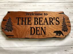 Personalized Outdoor Rustic Sign with a Bear and Pine Trees