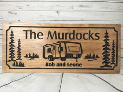 Personalized Camper Sign with Pine Trees