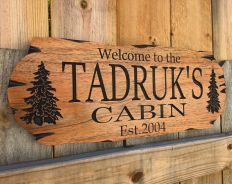 Personalized Cabin Sign Rustic Edge with Pine Trees