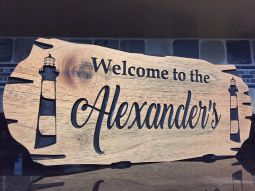 Outdoor Dock Sign Personalized with Lighthouses
