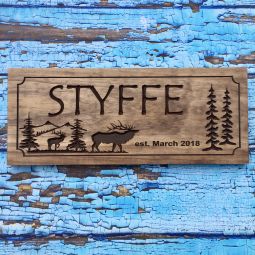 Personalized Wooden Sign Elk with Pine Tree