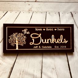 Love Lives Here Tree Family Name Sign with Established Date